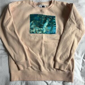 Vincent Van Gogh  & Vans Peach Sweatshirt with Blue Floral Accent. Size S.
